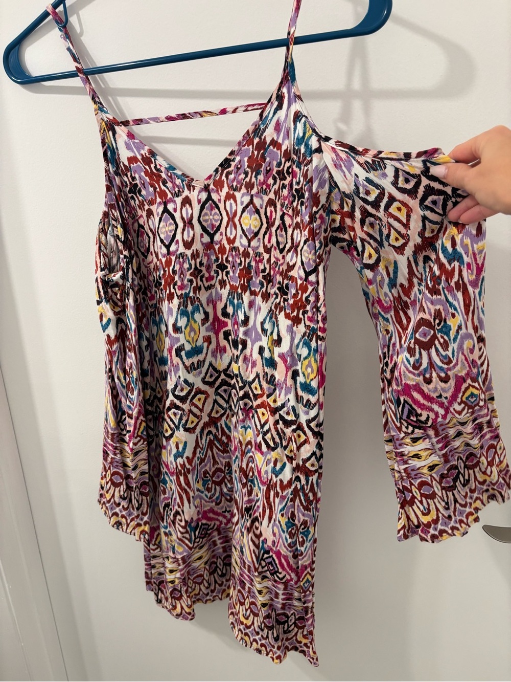 Cold-Shoulder Multicolor Ikat Print Women's Dress